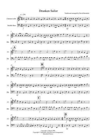 Drunken Sailor for Clarinet and Double Bass Duet