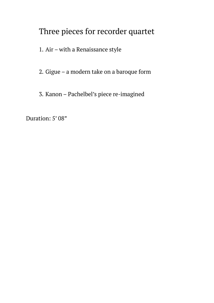 Three quartets for recorders: Air-Gigue-Kanon (d/tr/t/b) Chamber Music scores gallery preview page 2