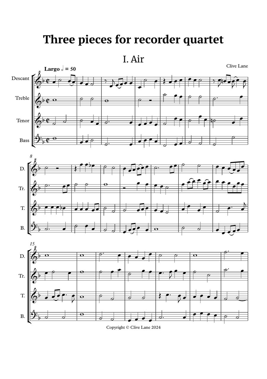 Three quartets for recorders: Air-Gigue-Kanon (d/tr/t/b) Chamber Music scores gallery preview page 3