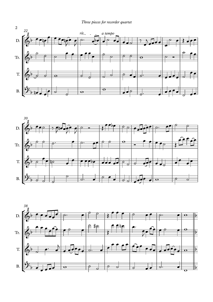 Three quartets for recorders: Air-Gigue-Kanon (d/tr/t/b) Chamber Music scores gallery preview page 4