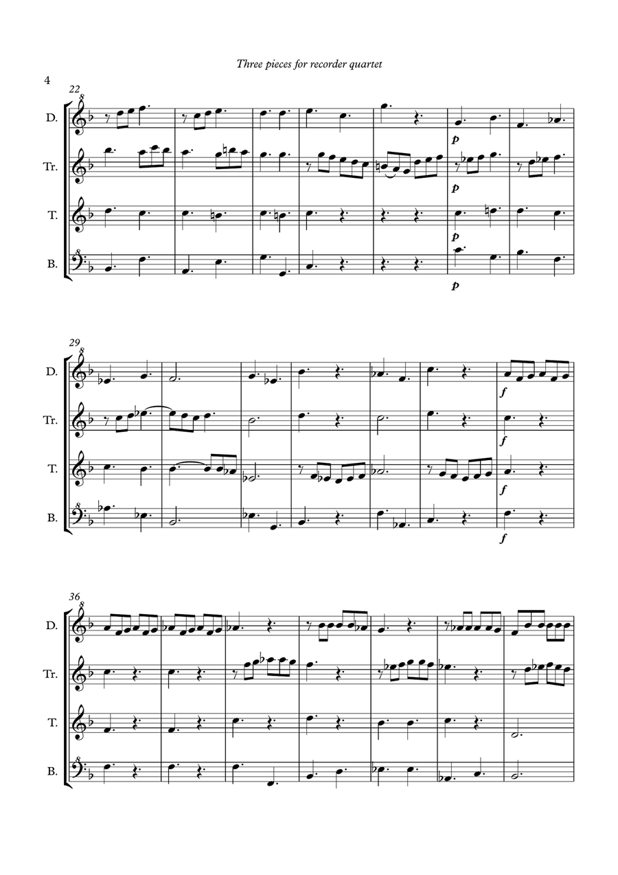 Three quartets for recorders: Air-Gigue-Kanon (d/tr/t/b) Chamber Music scores gallery preview page 6