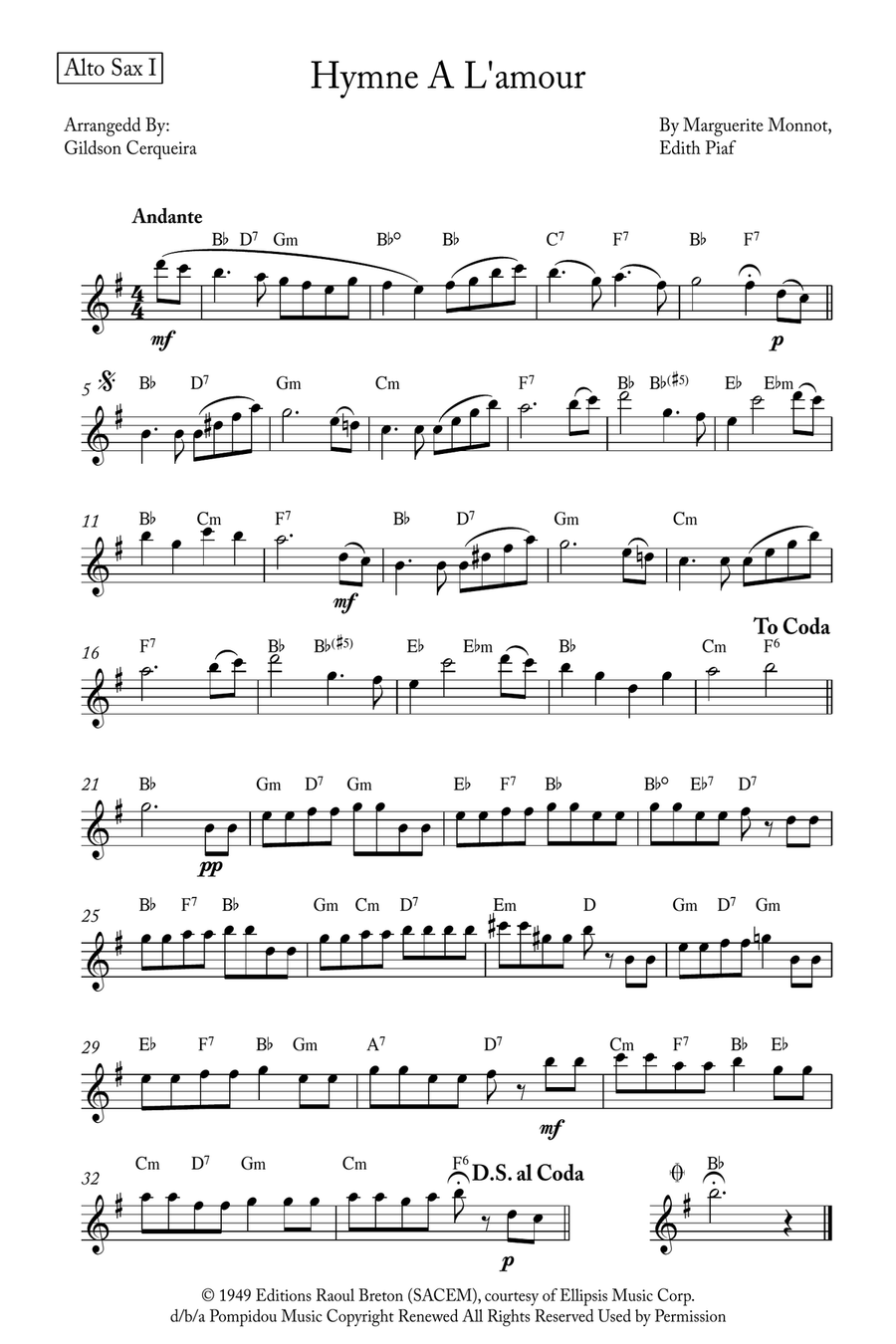 Hymne A L'amour Saxophone Quintet scores gallery preview page 6