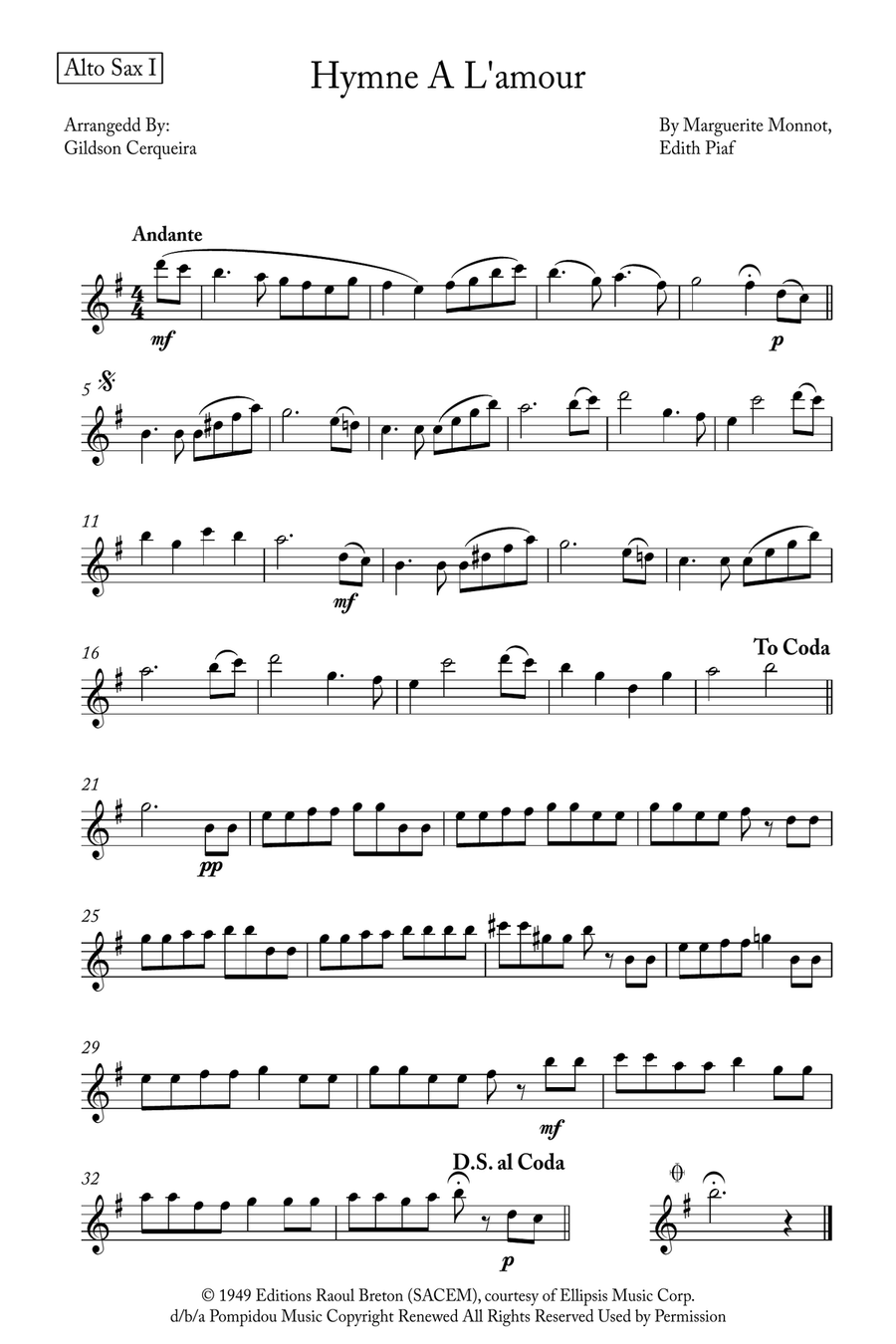 Hymne A L'amour Saxophone Quintet scores gallery preview page 6