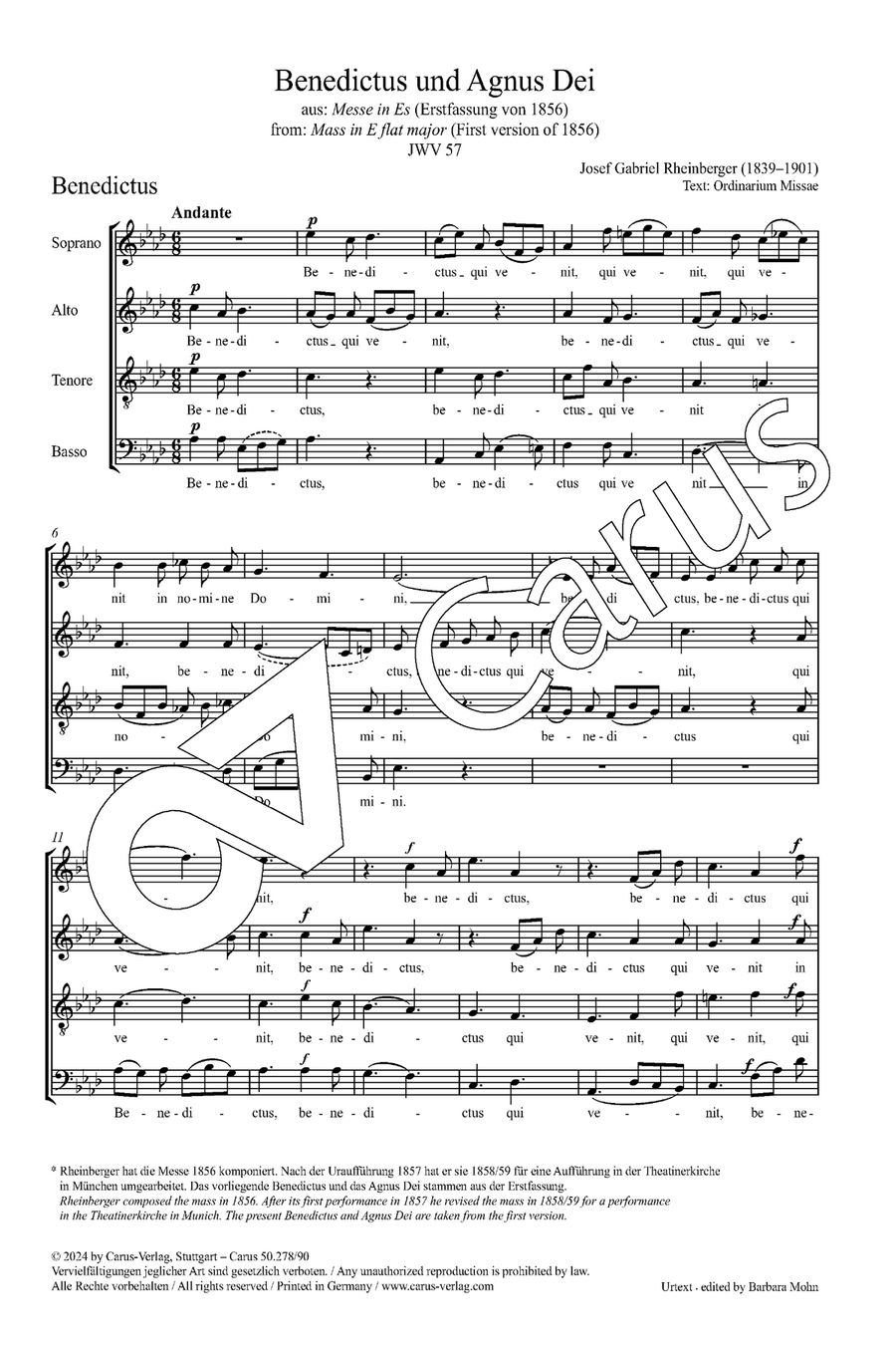 Benedictus and Agnus Dei JWV 57 4-Part scores gallery preview page 2