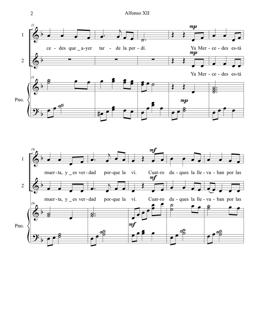 Alfonso XII / Alfonso Doce (Duet, Accompanied) Vocal Duet scores gallery preview page 2