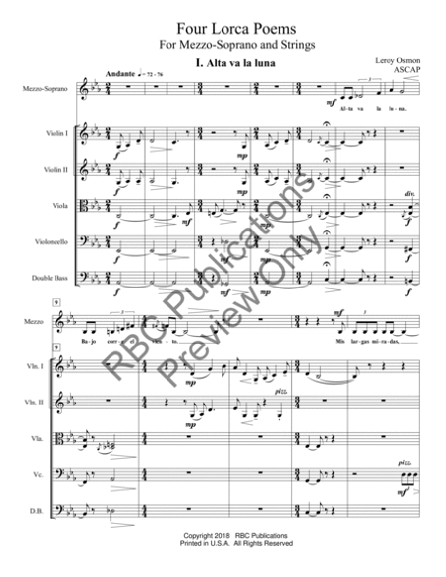 Four Lorca Poems Mezzo Soprano And Orchestra String Orchestra scores gallery preview page 3