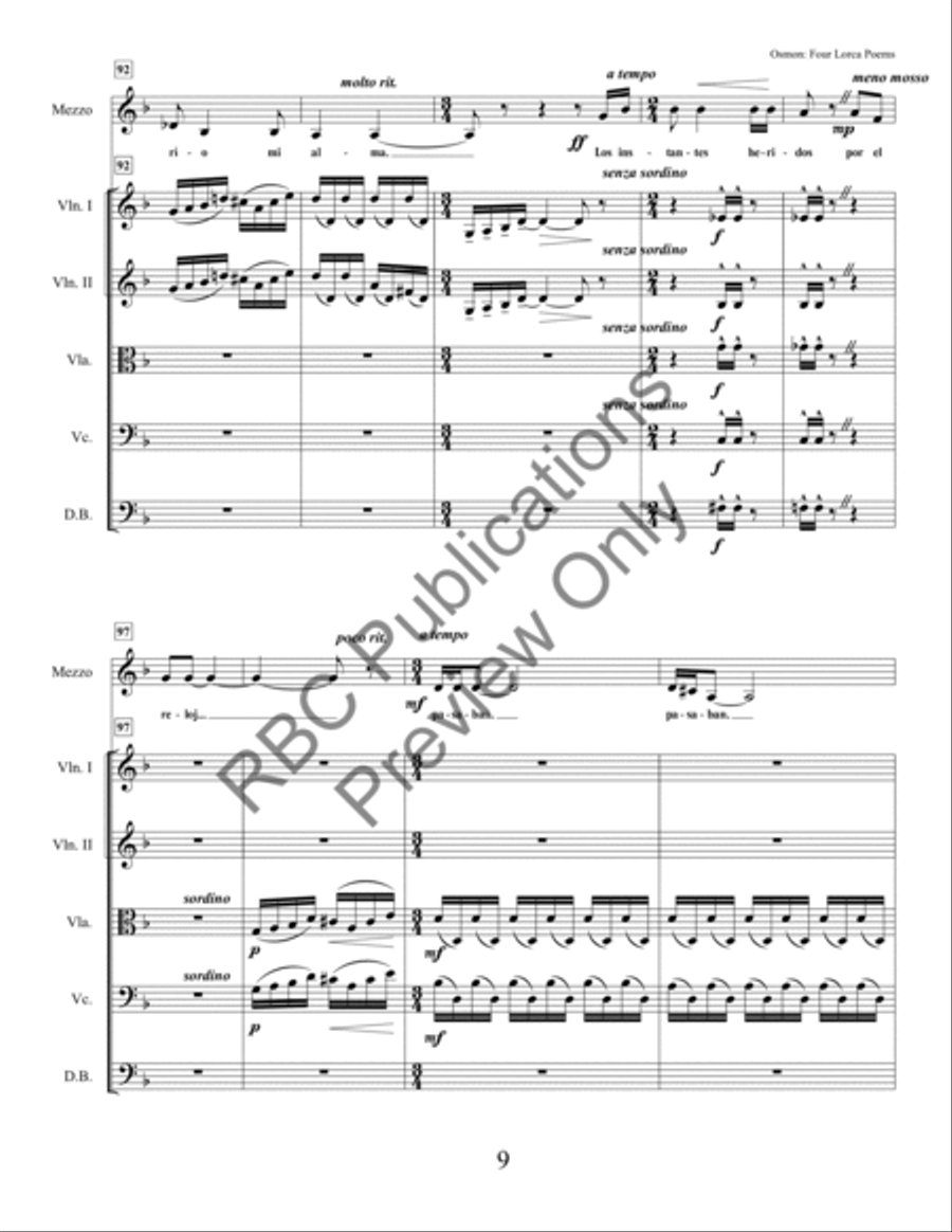 Four Lorca Poems Mezzo Soprano And Orchestra String Orchestra scores gallery preview page 11