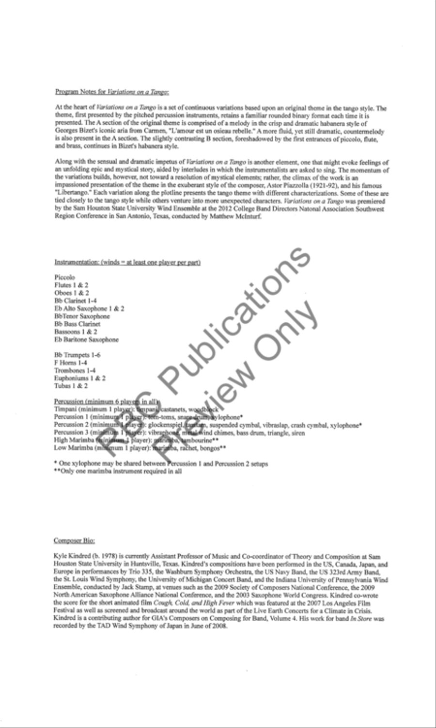 Variations On A Tango (Score) Concert Band scores gallery preview page 3