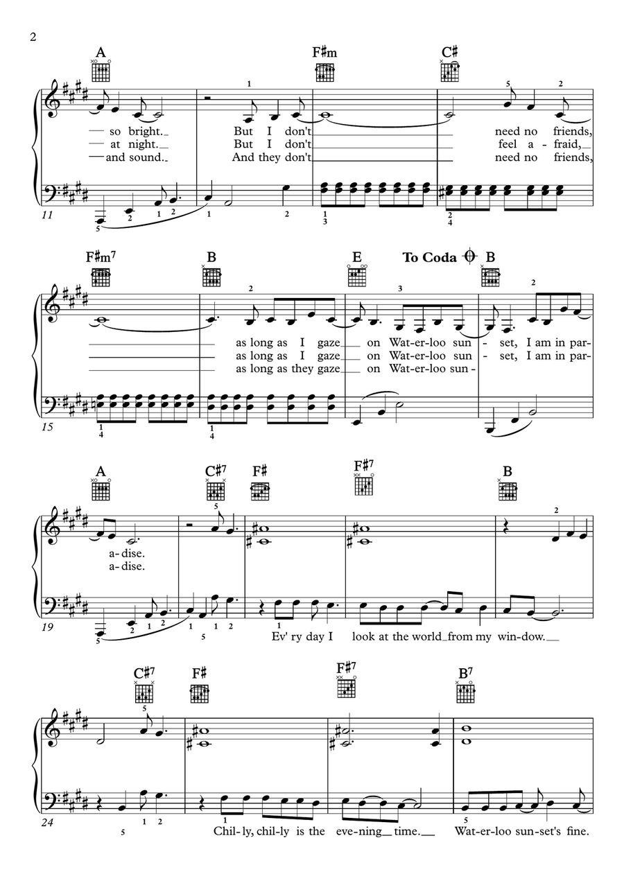 Waterloo Sunset Piano, Vocal scores gallery preview page 2
