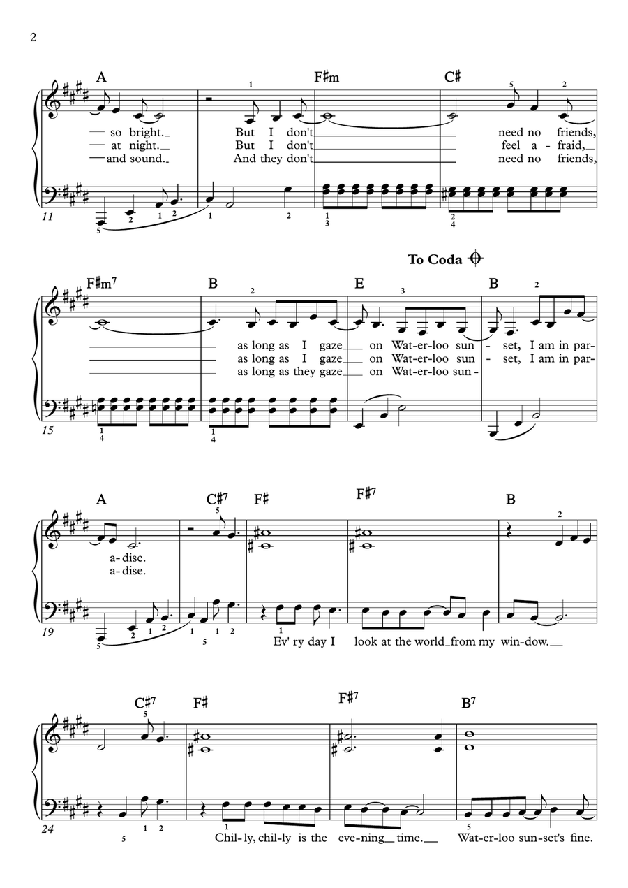 Waterloo Sunset Piano, Vocal scores gallery preview page 2