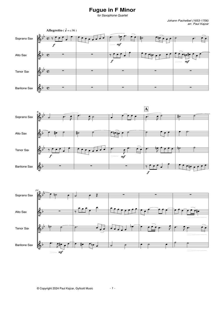 Fugue in F Minor (Saxophone Quartet) Saxophone Quartet scores gallery preview page 3