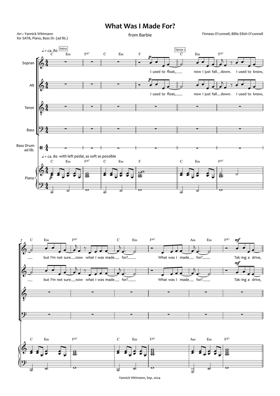 What Was I Made For? 4-Part scores gallery preview page 2