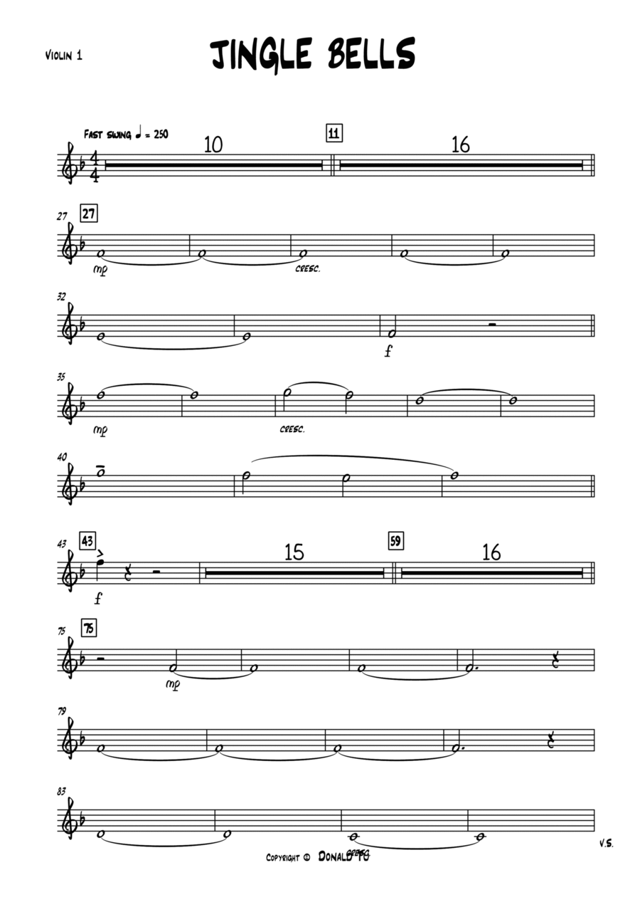 Jingle Bells (ver. Michael Buble)- Violins 1 Jazz Ensemble scores gallery preview page 1