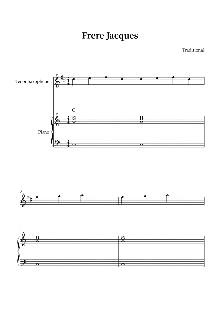 Frere Jacques (Are You Sleeping?) Tenor Saxophone scores gallery preview page 1