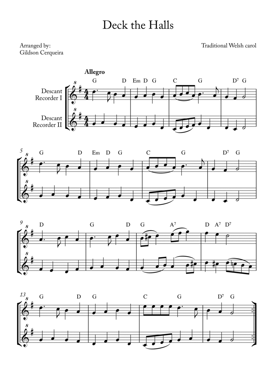 Deck the Hall Deck the Hall Woodwind Duet scores gallery preview page 1