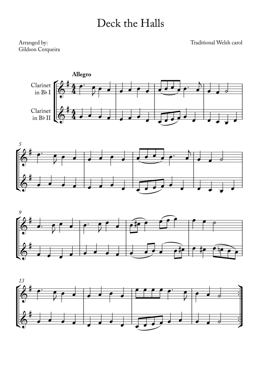 Deck the Hall Deck the Hall Clarinet Duet scores gallery preview page 1