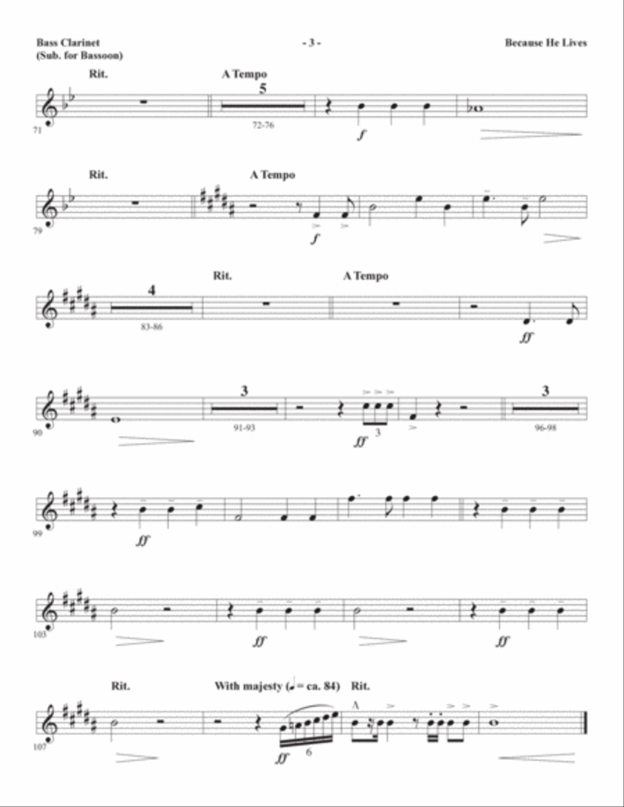 Because He Lives (arr. Joseph M. Martin) - Bass Clarinet (sub. Bassoon) Choir scores gallery preview page 3