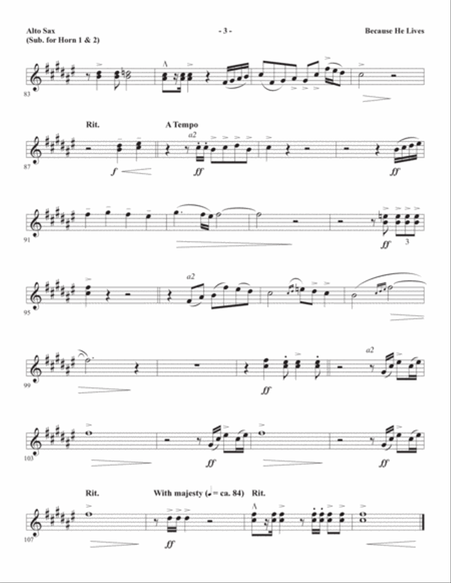 Because He Lives (arr. Joseph M. Martin) - Alto Sax (sub. Horn 1 & 2) Choir scores gallery preview page 3