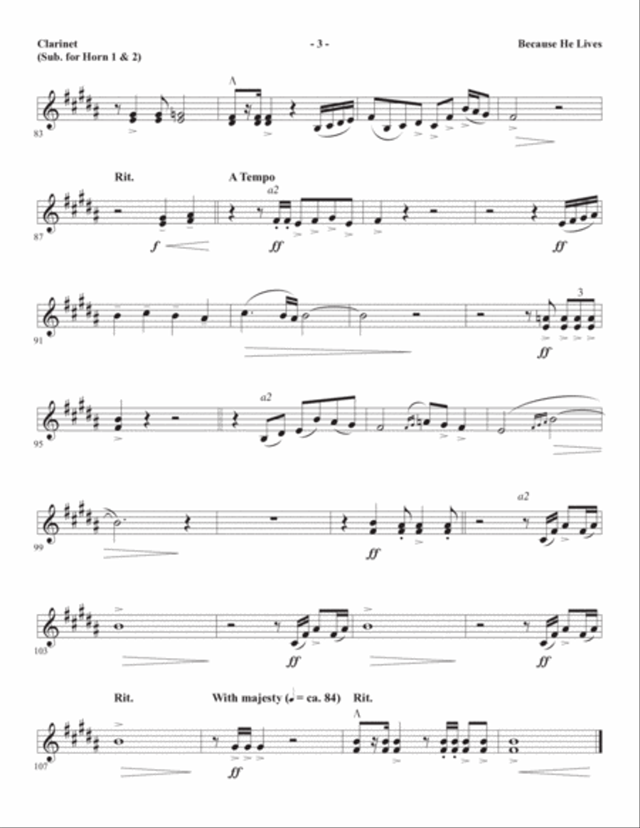 Because He Lives (arr. Joseph M. Martin) - Clarinet (sub. Horn 1-2) Choir scores gallery preview page 3