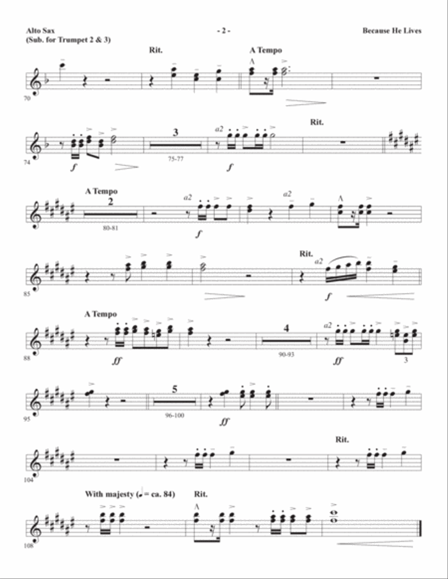 Because He Lives (arr. Joseph M. Martin) - Alto Sax (sub. Trumpet 2-3) Choir scores gallery preview page 2
