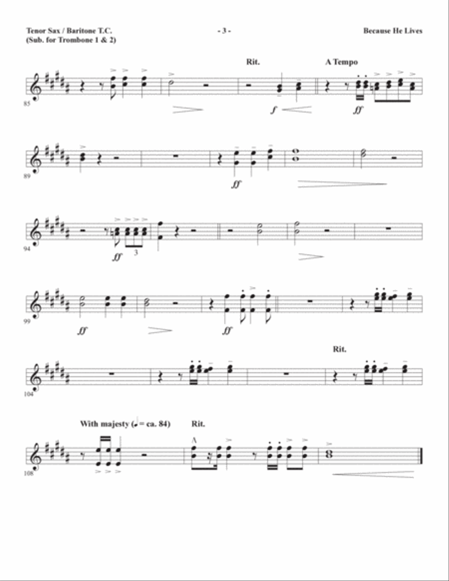 Because He Lives (arr. Joseph M. Martin) - Tenor Sax/BariTC (sub Tbn 1-2) Choir scores gallery preview page 3