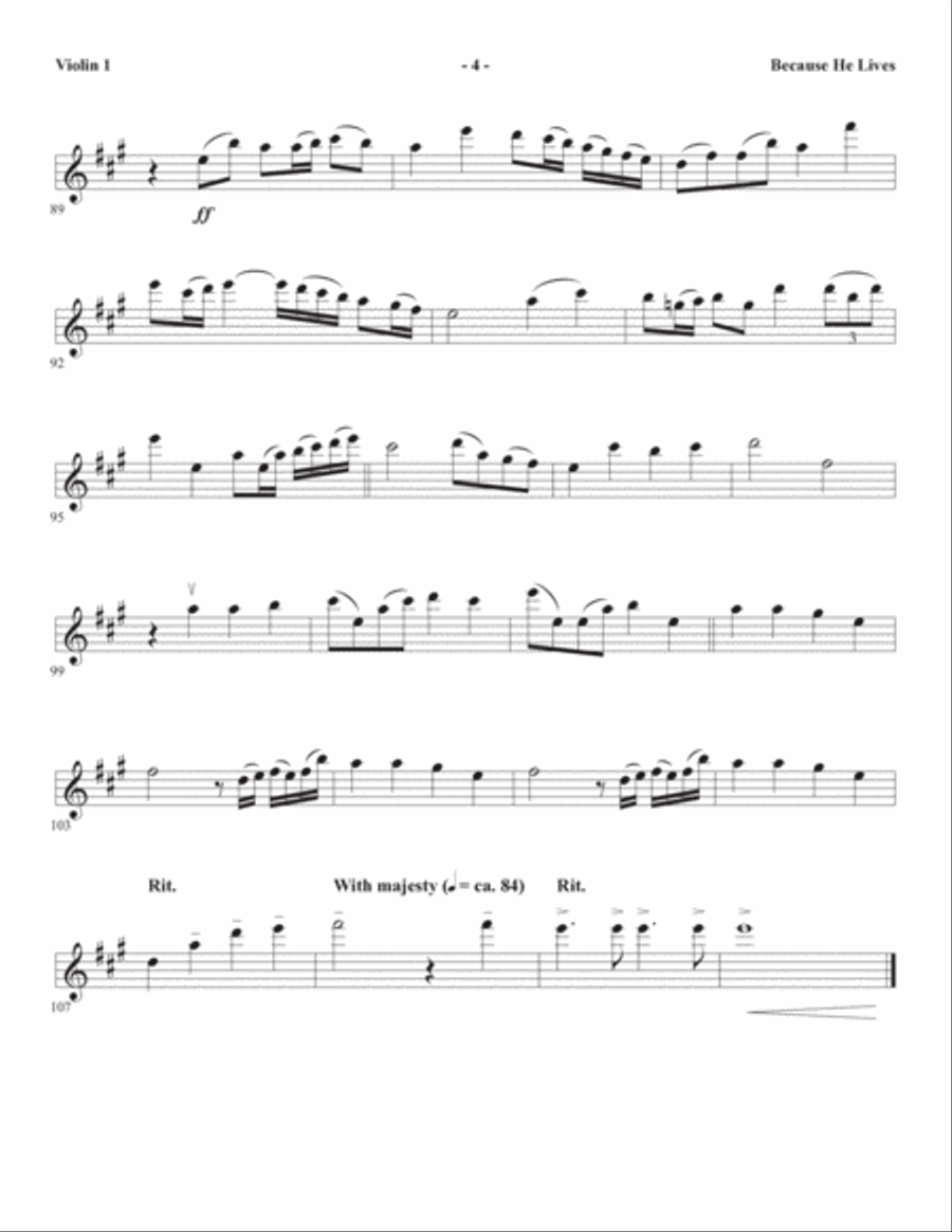 Because He Lives (arr. Joseph M. Martin) - Violin 1 Choir scores gallery preview page 4