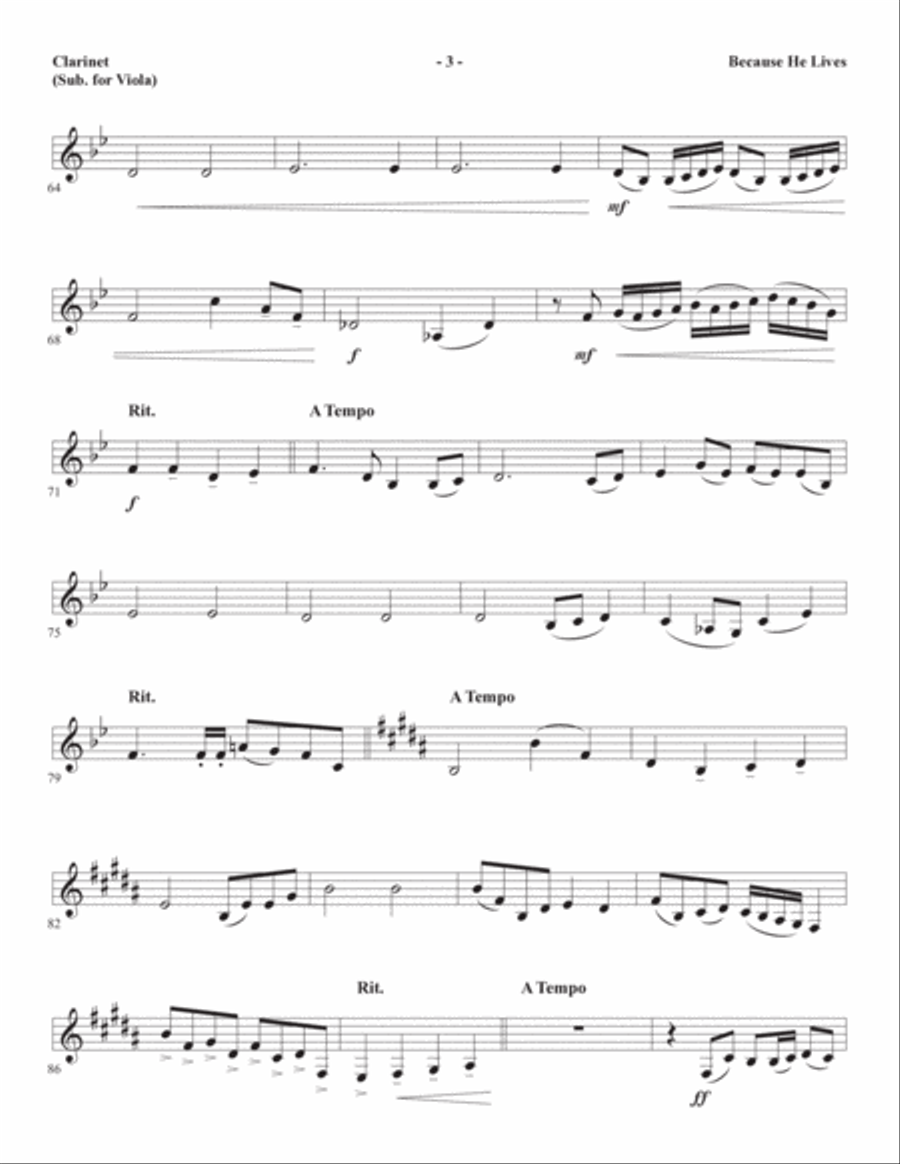 Because He Lives (arr. Joseph M. Martin) - Clarinet (sub. Viola) Choir scores gallery preview page 3