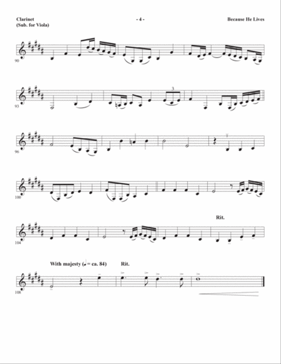 Because He Lives (arr. Joseph M. Martin) - Clarinet (sub. Viola) Choir scores gallery preview page 4