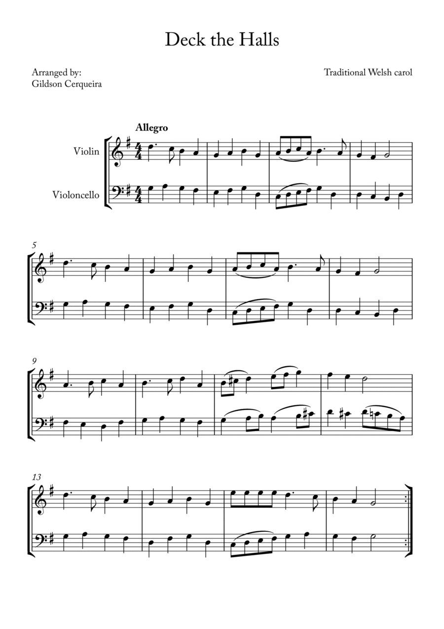 Deck the Hall Deck the Hall String Duet scores gallery preview page 1