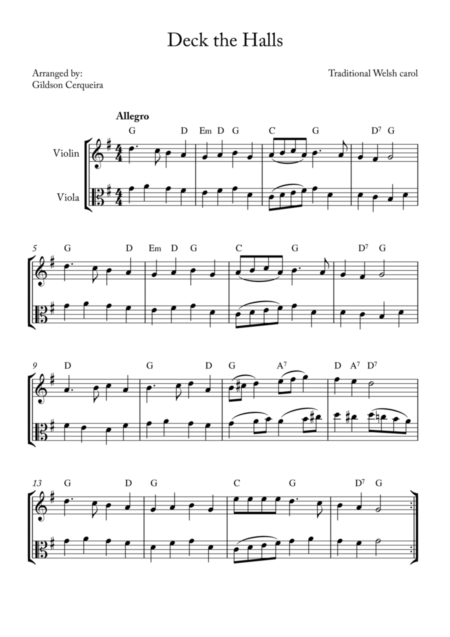Deck the Hall Deck the Hall String Duet scores gallery preview page 1