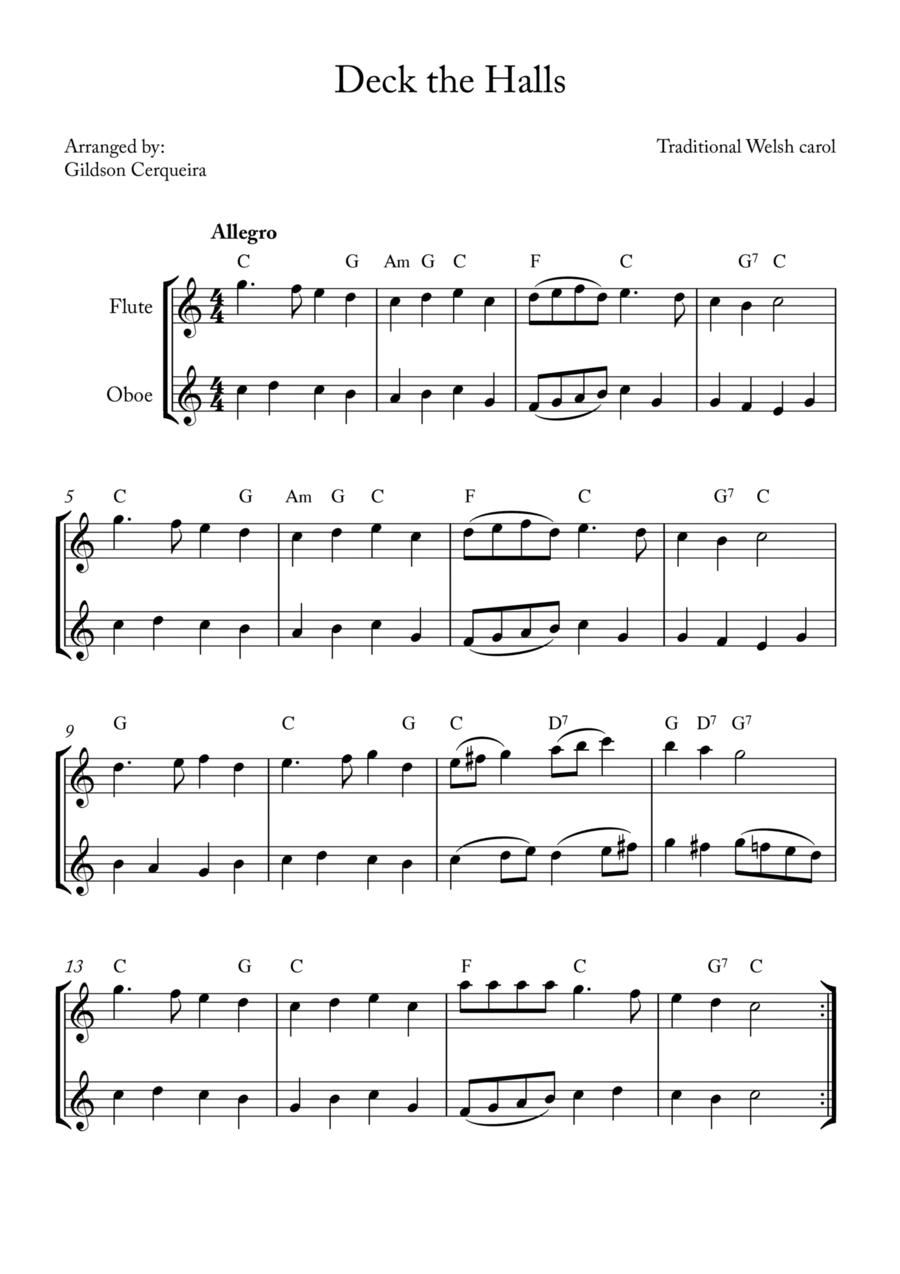 Deck the Hall Deck the Hall Woodwind Duet scores gallery preview page 1
