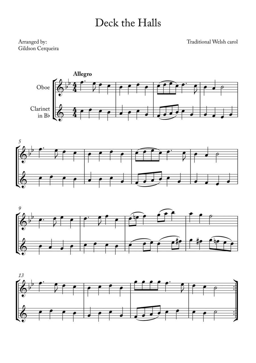 Deck the Hall Deck the Hall Woodwind Duet scores gallery preview page 1