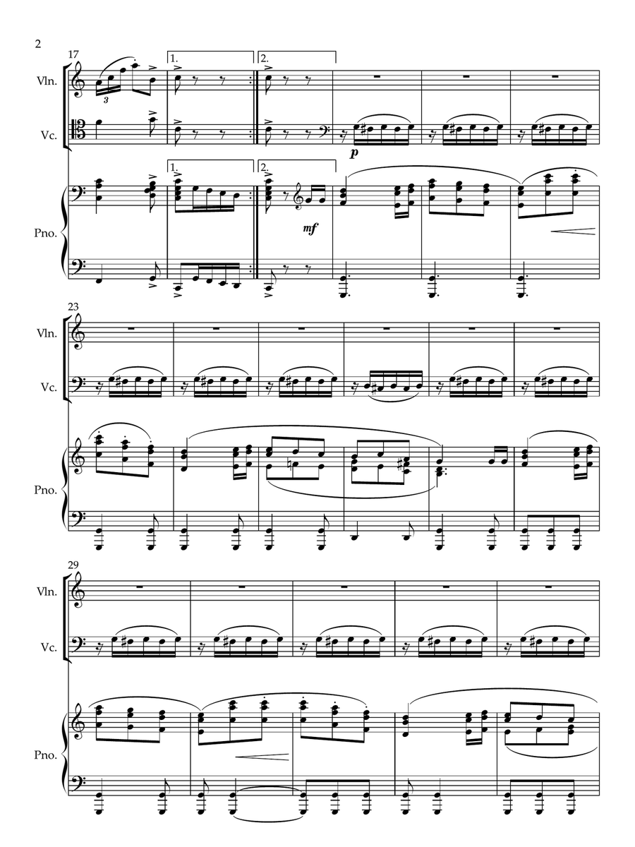 Moszkowski - Spanish Dances Op 12 Nos. 1-5 (complete set) arranged for Piano Trio Piano Trio scores gallery preview page 3