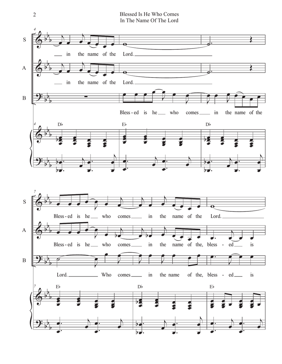 Blessed Is He Who Comes In The Name Of The Lord (SAB) 3-Part scores gallery preview page 2