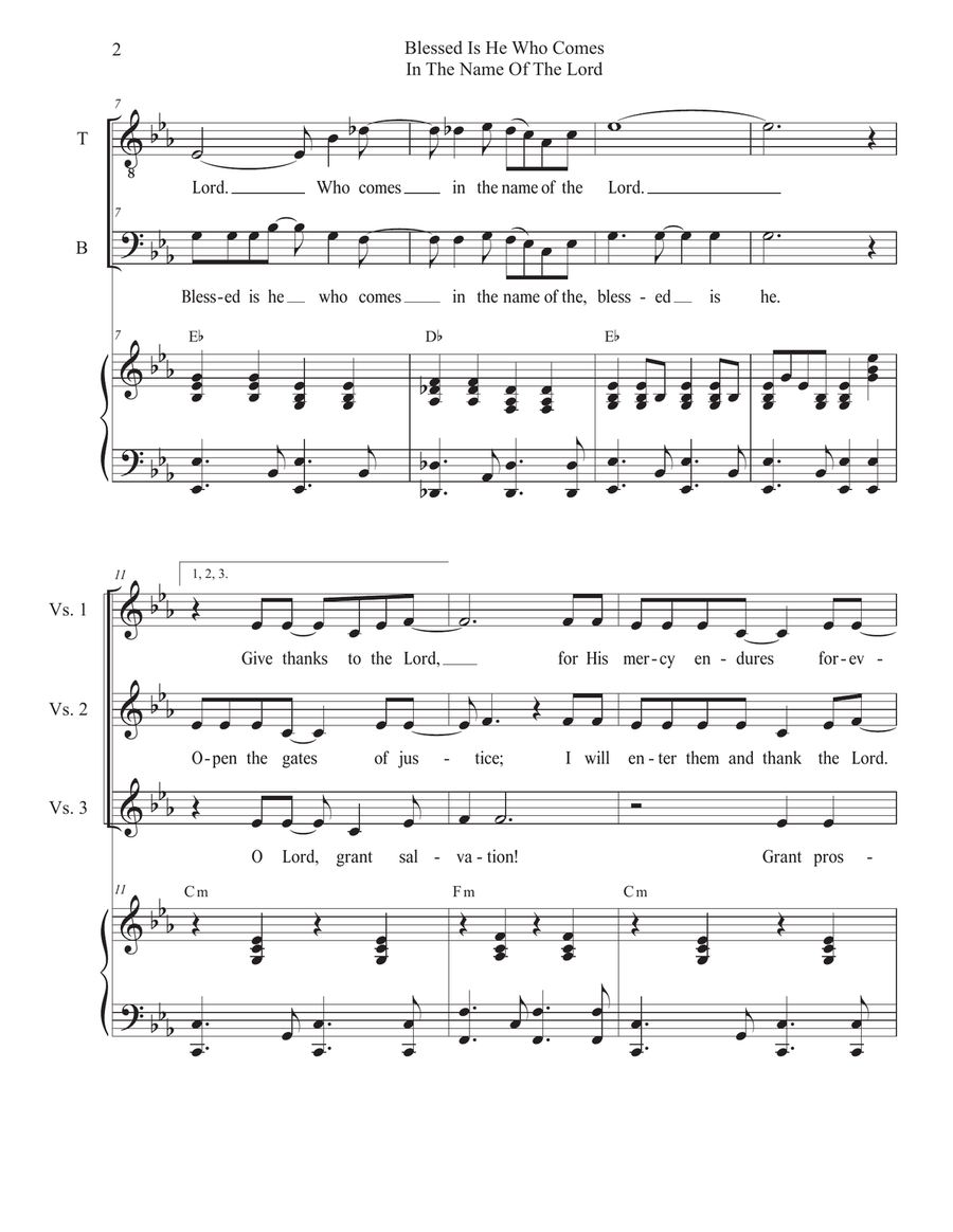 Blessed Is He Who Comes In The Name Of The Lord (Duet for Tenor and Bass solo) Tenor Voice scores gallery preview page 2