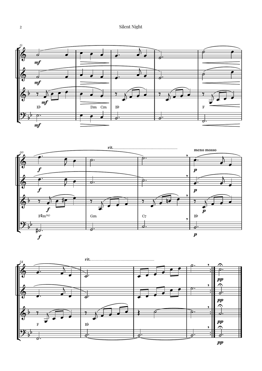 Silent Night | BEAUTIFUL Arrangement Brass Quartet scores gallery preview page 2