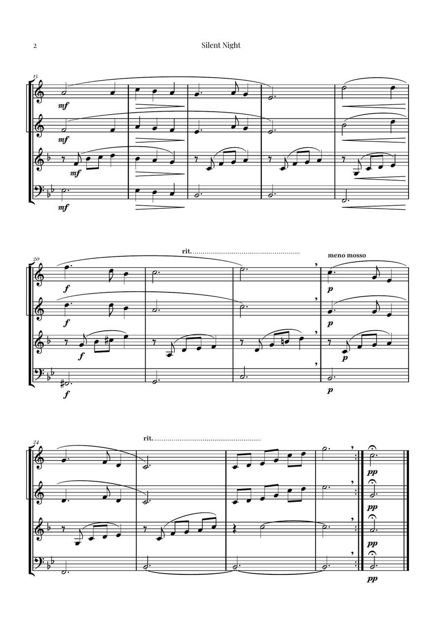 Silent Night | BEAUTIFUL Arrangement Brass Quartet scores gallery preview page 2