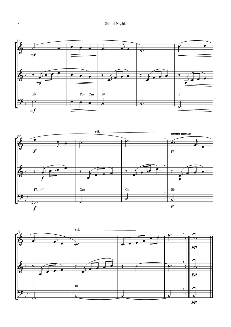 Silent Night | BEAUTIFUL Arrangement Brass Trio scores gallery preview page 2