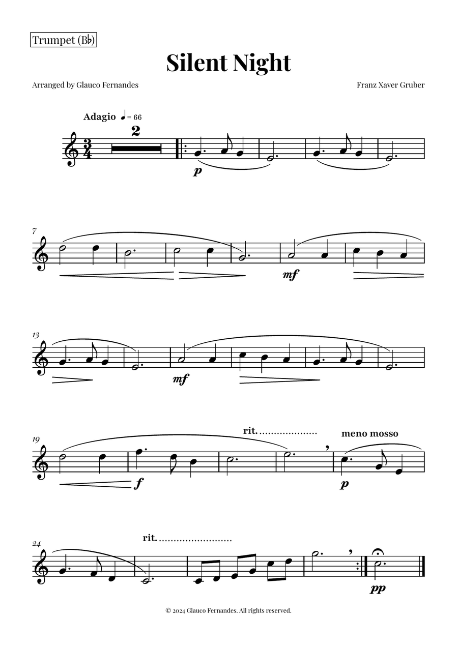 Silent Night | BEAUTIFUL Arrangement Brass Trio scores gallery preview page 3
