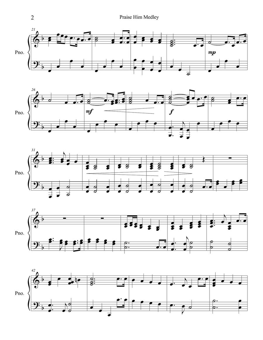 Praise Him Medley (Hallelujah, Praise Jehovah and Praise Him! Praise Him!) Piano Solo scores gallery preview page 2