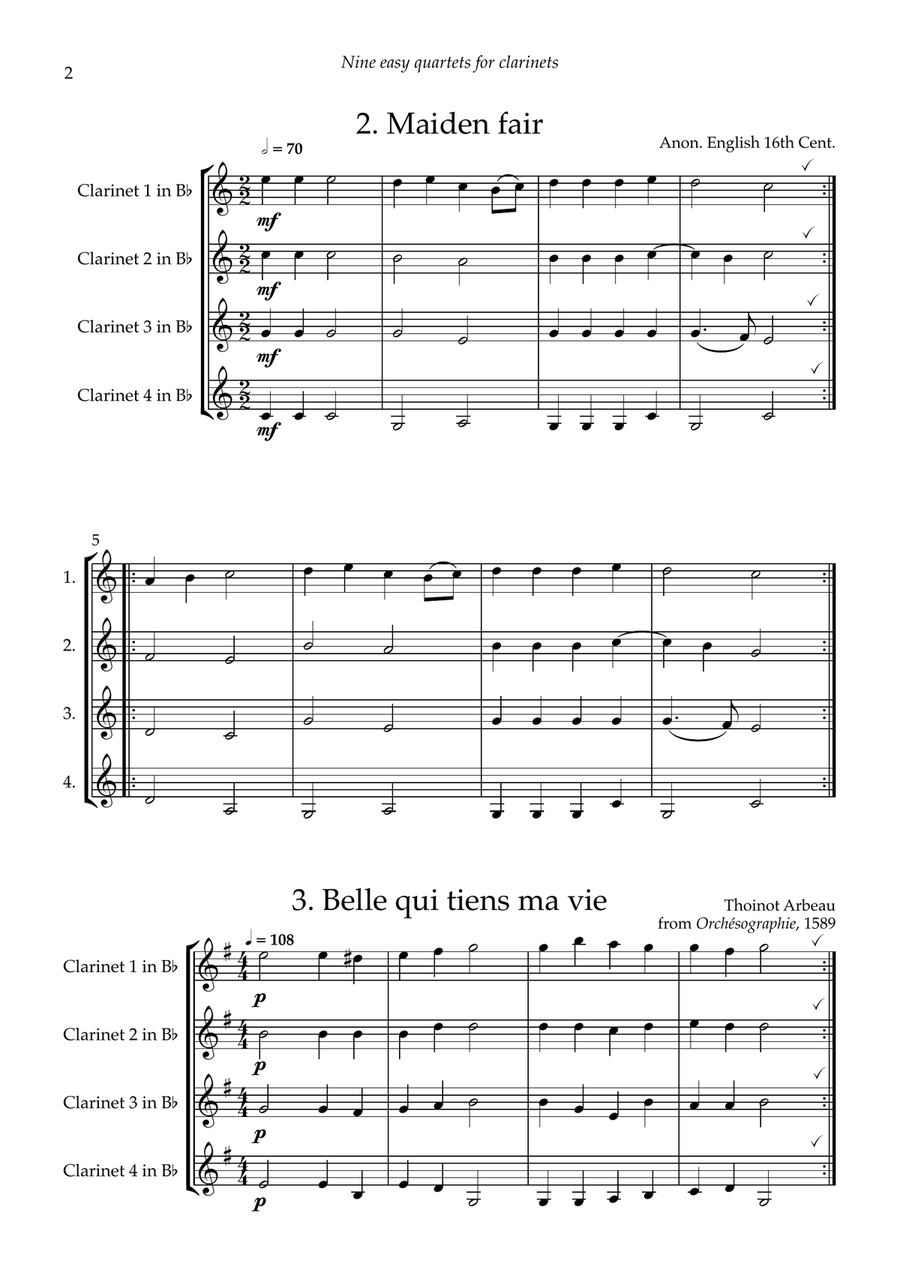 Nine Easy Clarinet Quartets Clarinet Quartet scores gallery preview page 4