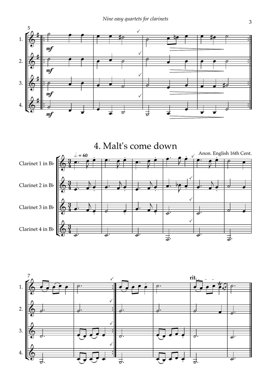 Nine Easy Clarinet Quartets Clarinet Quartet scores gallery preview page 5