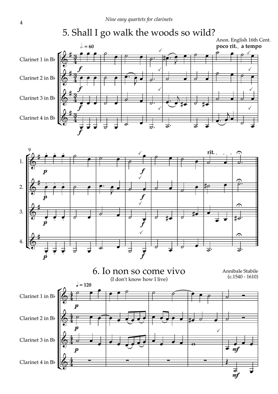 Nine Easy Clarinet Quartets Clarinet Quartet scores gallery preview page 6