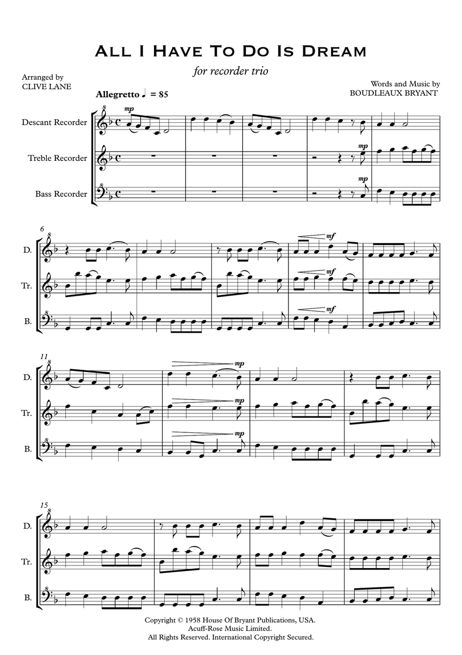All I Have To Do Is Dream Soprano Recorder scores gallery preview page 3
