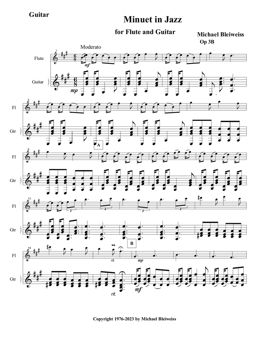 Minuet in Jazz for Flute and Guitar Chamber Music scores gallery preview page 4