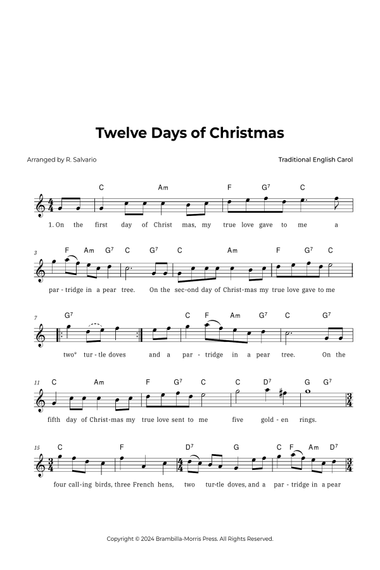 Twelve Days of Christmas (Key of C Major)