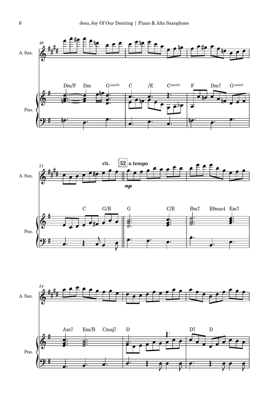 Jesu, Joy of Man's Desiring (J. S. Bach) for Alto Saxophone Solo and Piano Accompaniment with Chords Alto Saxophone scores gallery preview page 6
