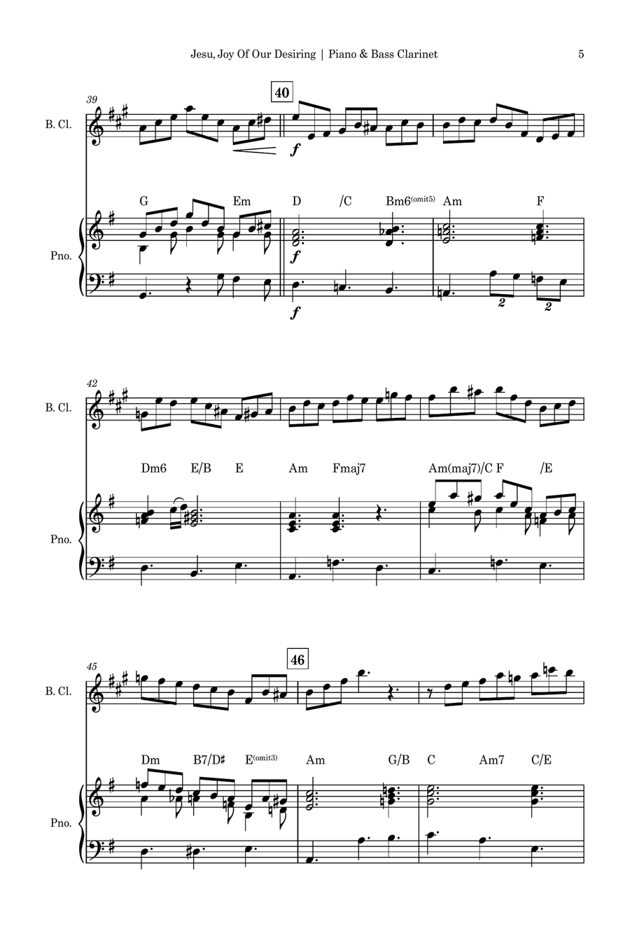 Jesu, Joy of Man's Desiring (J. S. Bach) for Bass Clarinet Solo with Chords Bass Clarinet scores gallery preview page 5