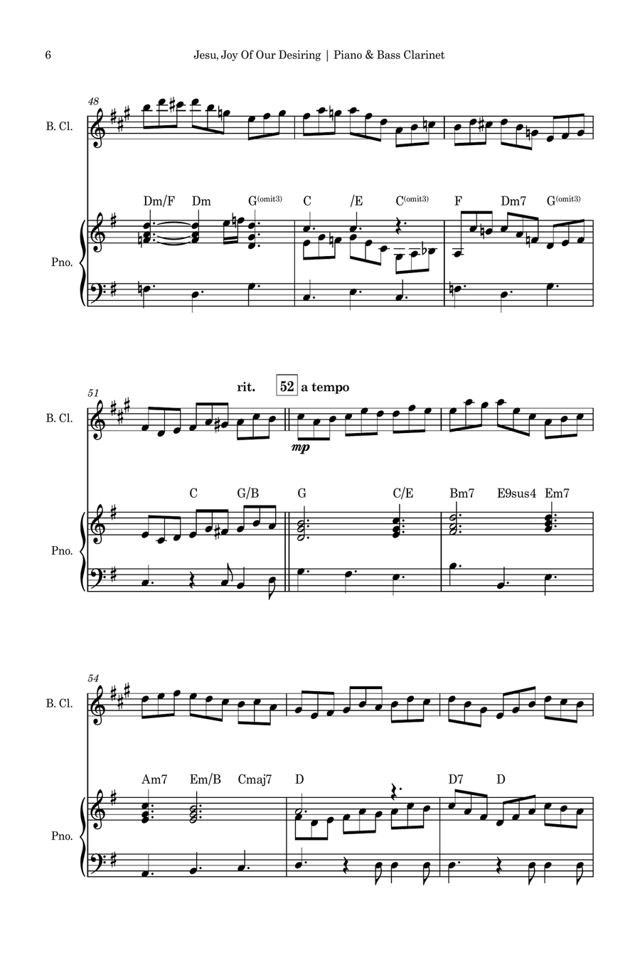 Jesu, Joy of Man's Desiring (J. S. Bach) for Bass Clarinet Solo with Chords Bass Clarinet scores gallery preview page 6
