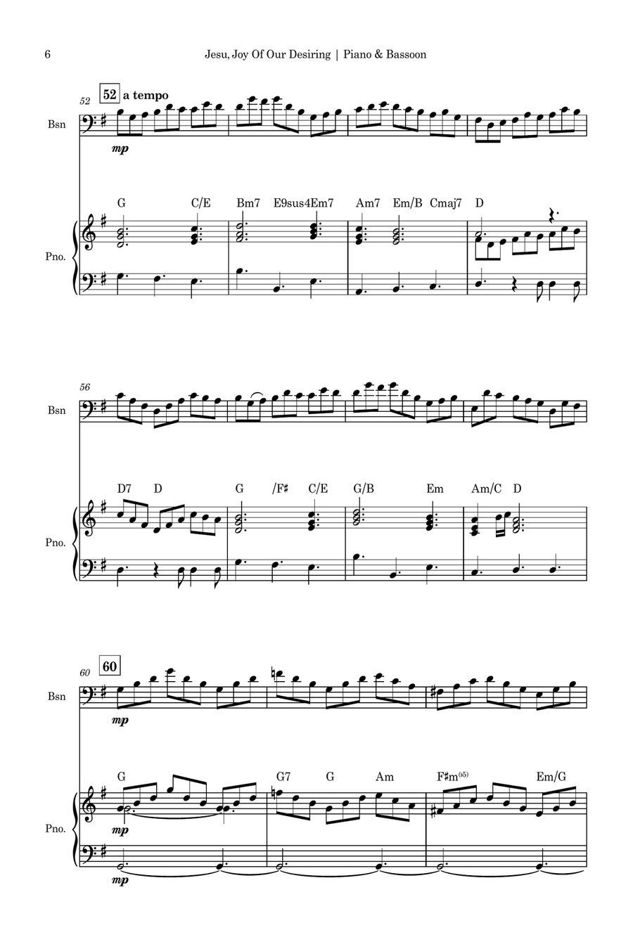 Jesu, Joy of Man's Desiring (J. S. Bach) for Bassoon Solo and Piano Accompaniment with Chords Bassoon Solo scores gallery preview page 6